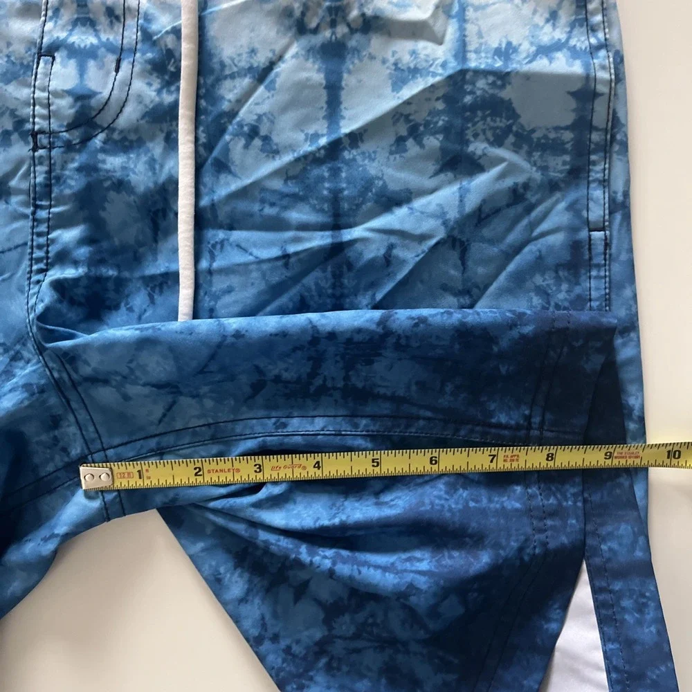 Speedo Men's Size M Swim Trunks Board Shorts Blue White Tie Dye Drawstring‎